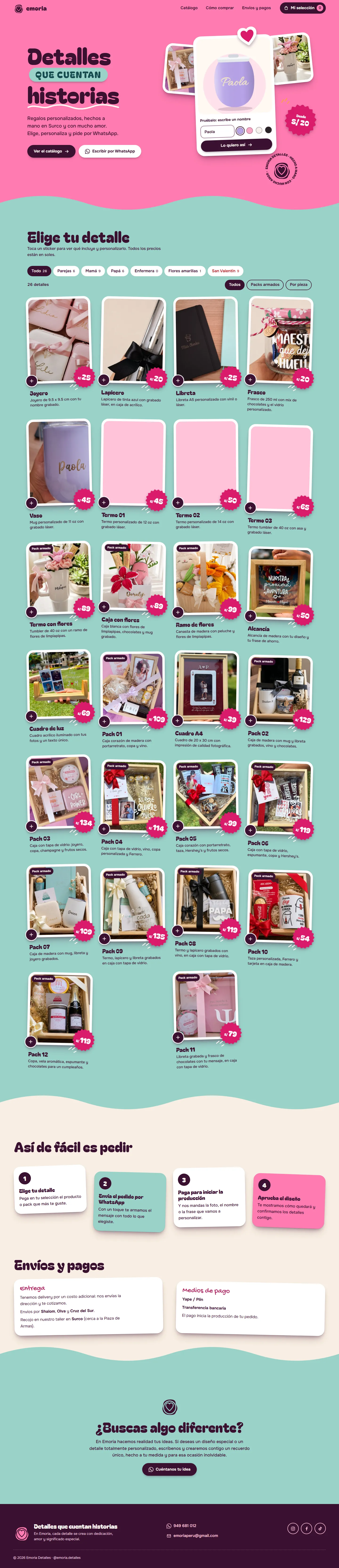 Página de inicio de Emoria Detalles con regalos personalizados